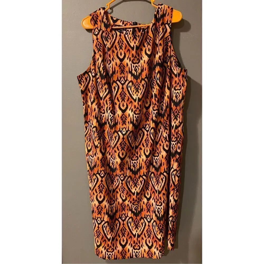 I.N. Studio Black And Orange Print High Neck Zip Back Dress Size 22W